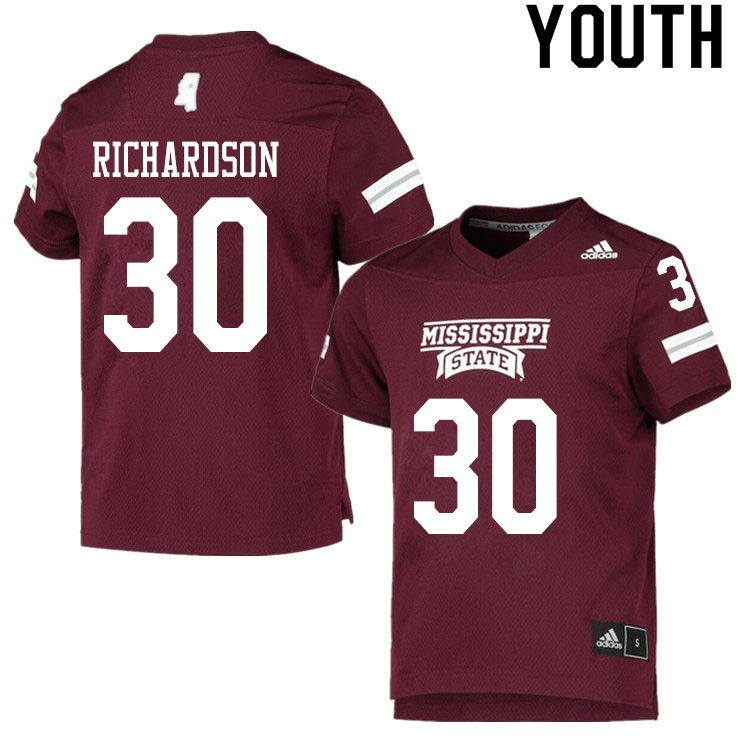 Youth #30 Decamerion Richardson Mississippi State Bulldogs College Football Jerseys Sale-Maroon
